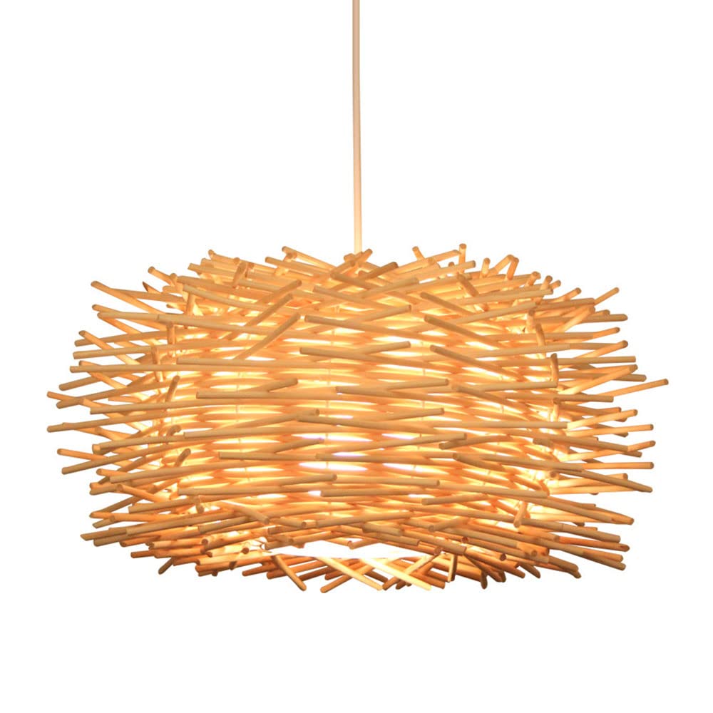 LYMSXAZOU Boho Wicker Rattan Chandelier Creative Farmhouse Hanging Lamp Antique Lantern Pendant Lighting Pastoral Farm Decoration Fixture For Kitchen Island, Living Room, Dining Room