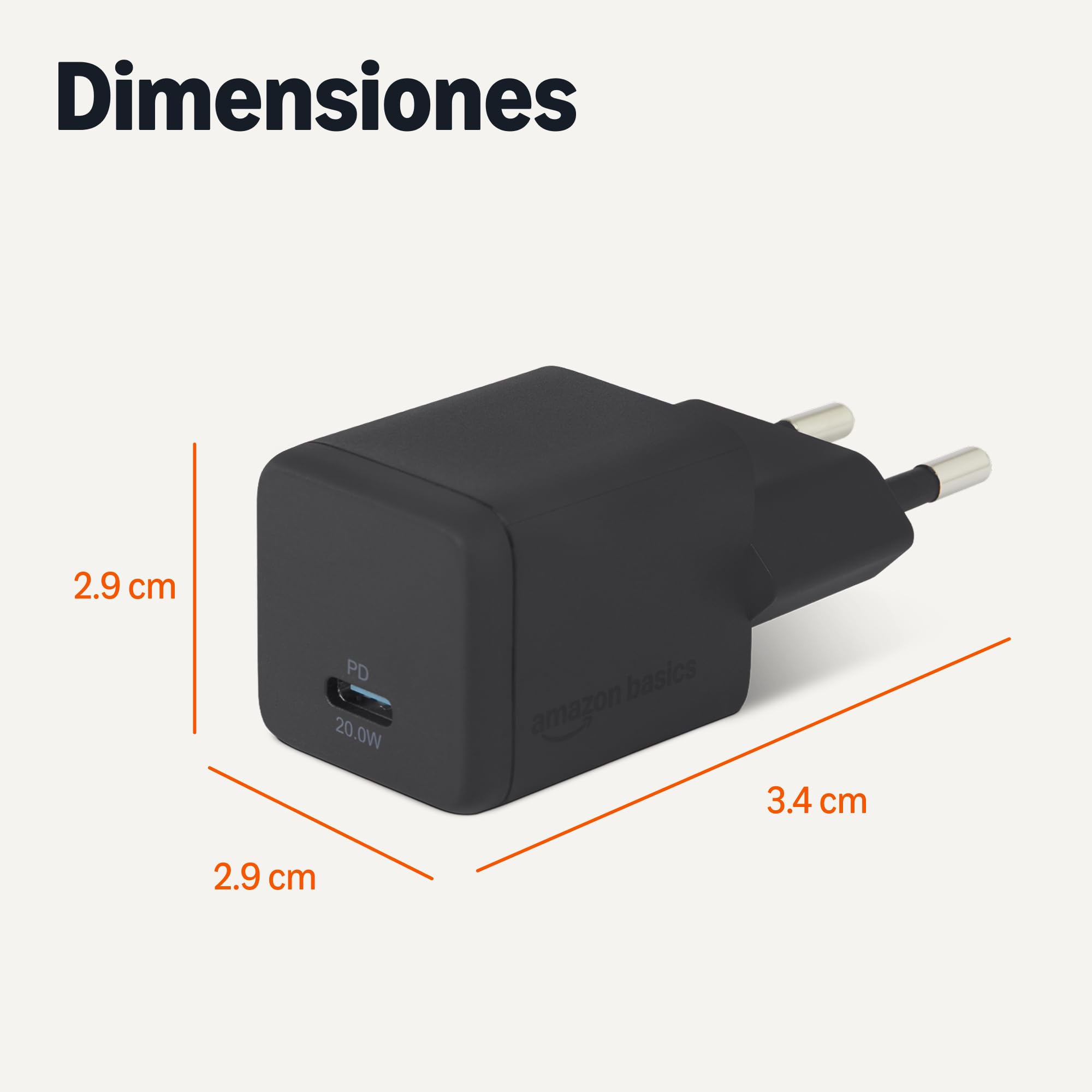 Amazon Basics Cargador de Pared USB-C Nano GaN de Carga Rápida, 20W y 1 Puerto PD 3.1 para Tablets y Teléfonos, Negro — view 5