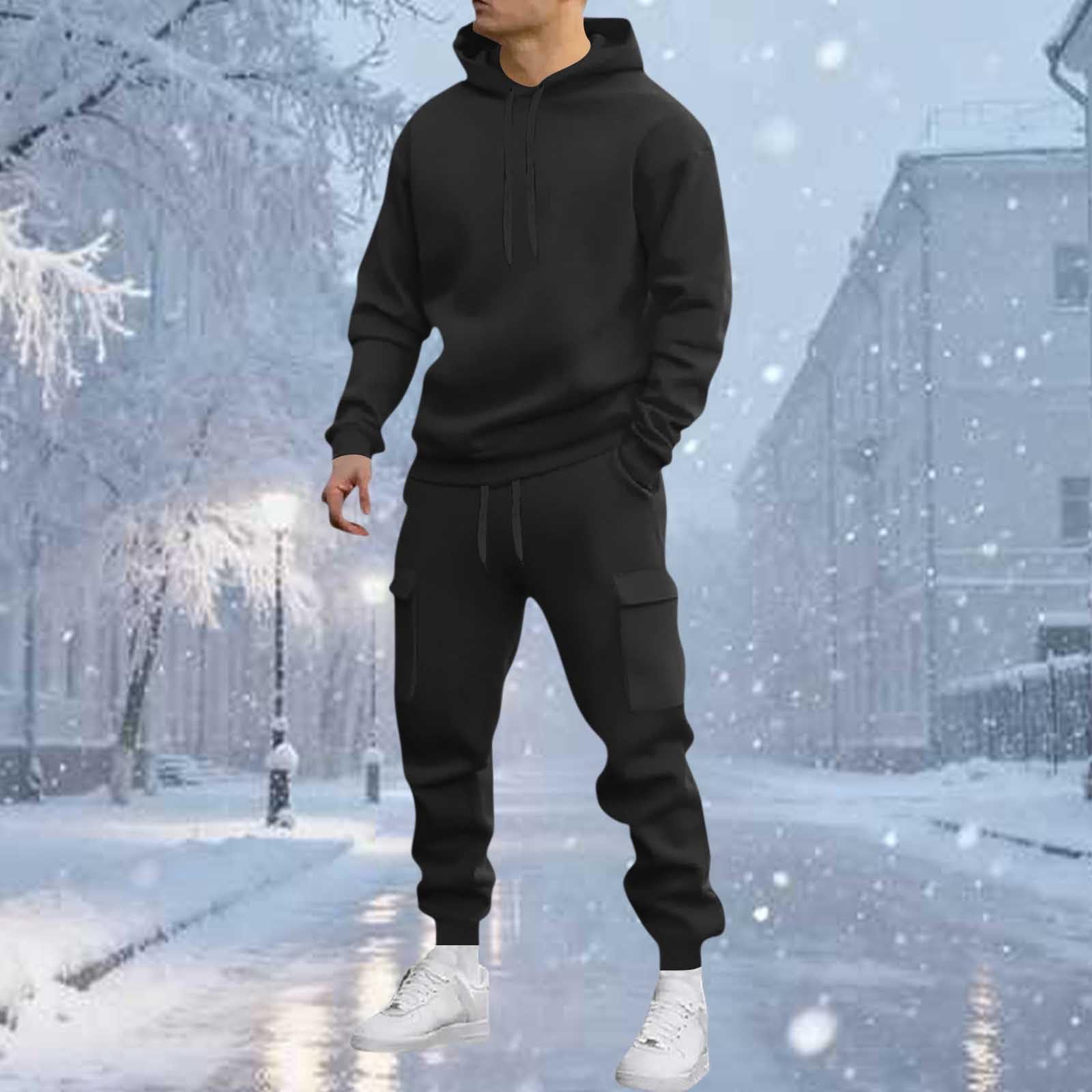 Survetement Homme Ensemble Ensemble Jogging Homme 2 Pièces Sweat Hoodies Et Pantalon Jogging Survêtement De Sport Couleur Unie Ample Et Confortable Combinaison De Sport pour Gym Et Fitness