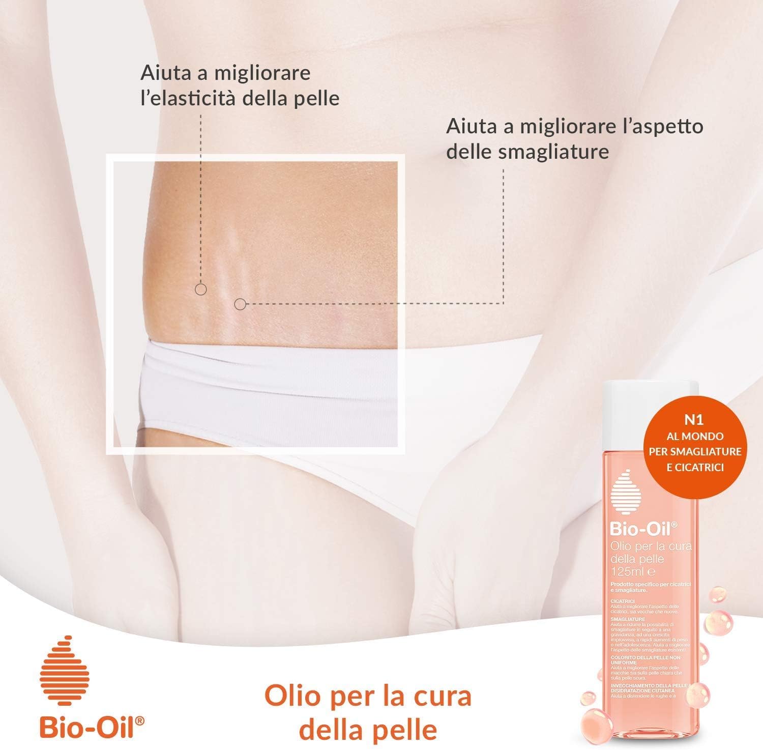 Bio-Oil Olio Trattamento Per La Pelle Con Azione Idratante Cicatrizzante E Anti Smagliature, Nasconde Le Cicatrici, Le Smagliature E Gli Inestetismi Della Pelle, 125 Ml