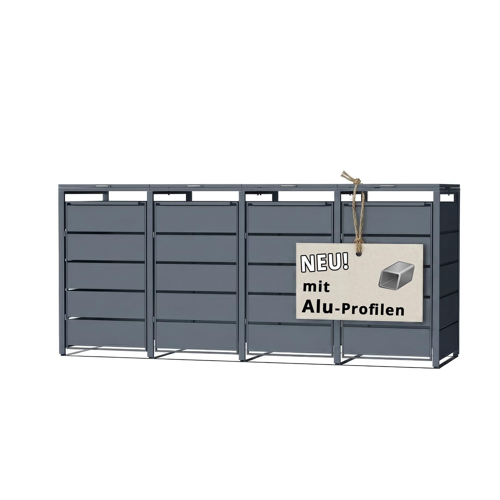 Mülltonnenbox für 4 Tonnen, Mülltonnenverkleidung mit Klappdeckel, Anthrazit