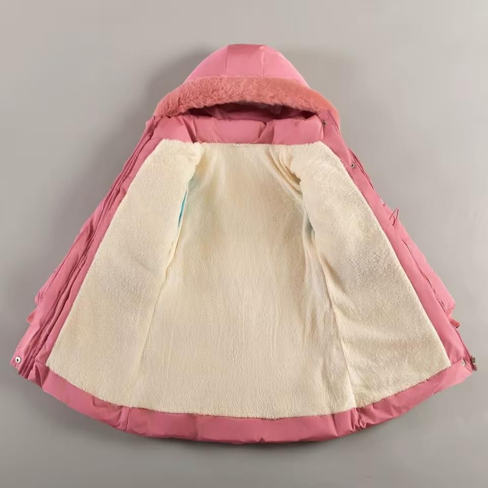 Girls Winter Coats Fleece Lined Warm Jacket Outdoor Windproof Hooded Down Jacket With Removable Fur Collar Hooded3