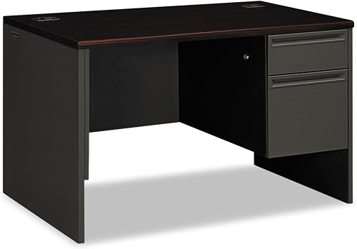 HON Right Pedestal Desk, 48"x30"x29-1/2, Mahogany/Charcoal, Sold as 1 Each