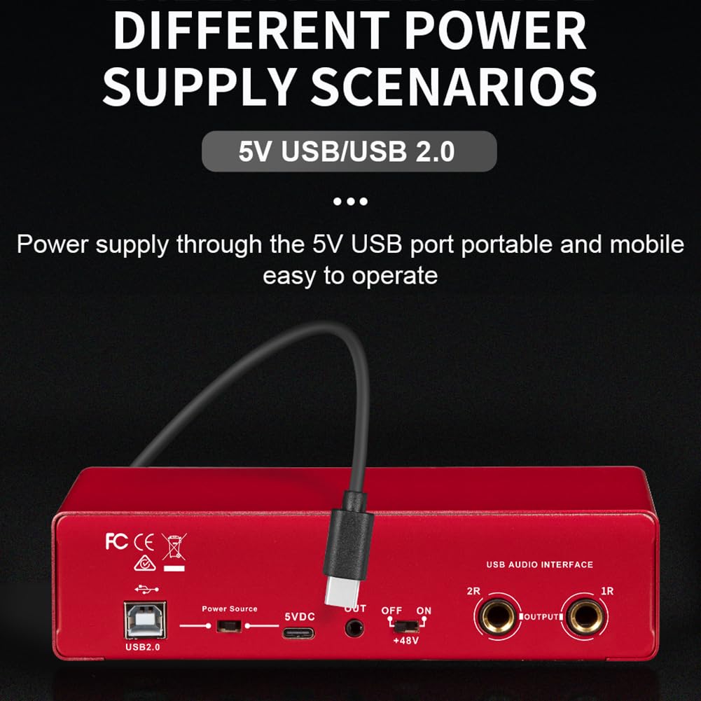 Mixer per DJ, MD22 Interfaccia USB 24-bit/192 KHZ Scheda Portatile Professionale Alimentazione Phantom 48V for Chitarra Attrezzatura(ZHQ-ZXS10)