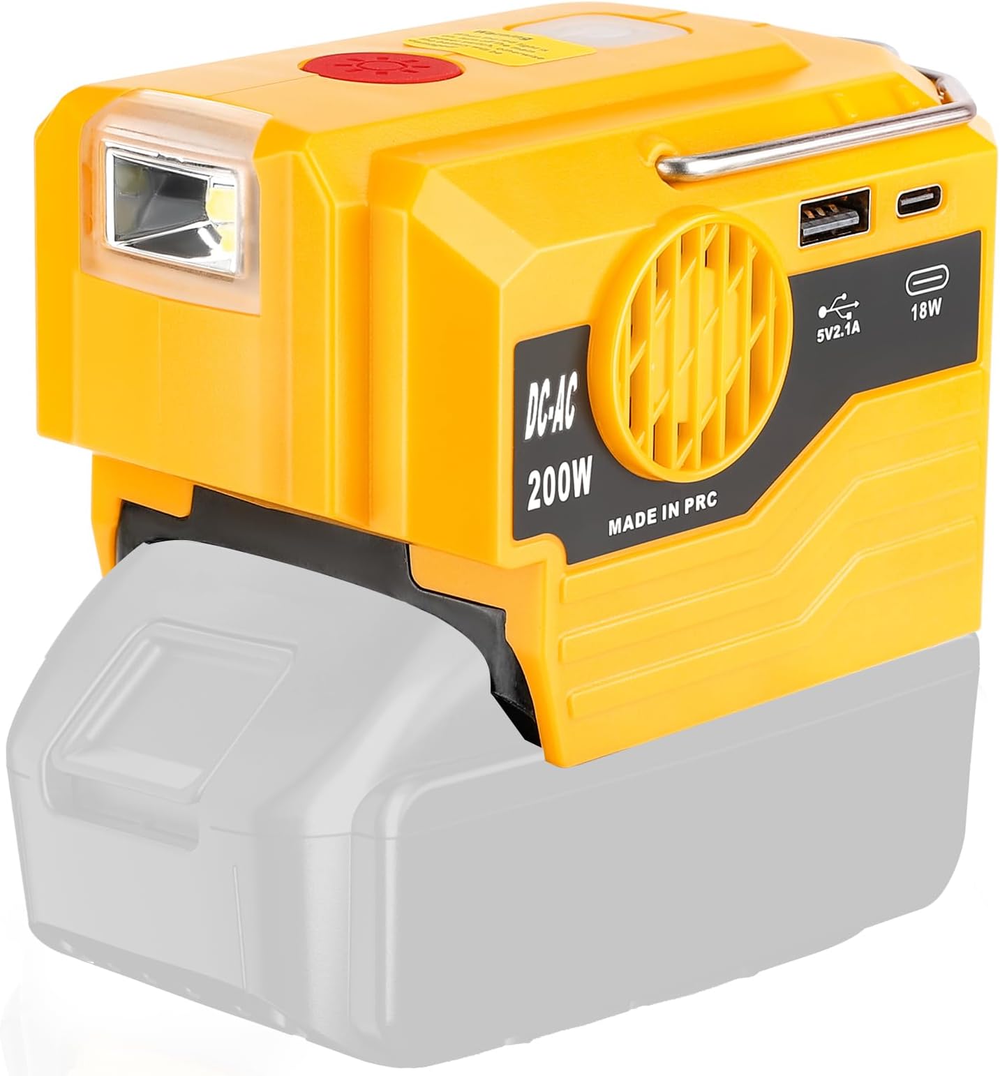 Hipoke Power Inverter for Dewalt 20V MAX Li-ion Battery, 20V to 120V Adapter with USB Port, Type-C Port and 280LM LED Light, 200W DC to AC Voltage Converter for Camping Emergency(Tool Only)