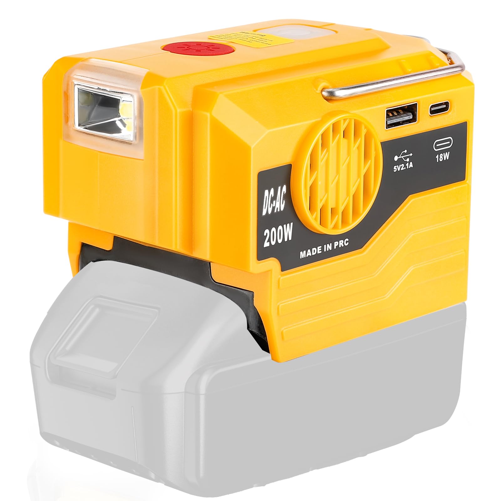 Hipoke Power Inverter for Dewalt 20V MAX Li-ion Battery, 20V to 120V Adapter with USB Port, Type-C Port and 280LM LED Light, 200W DC to AC Voltage Converter for Camping Emergency(Tool Only)