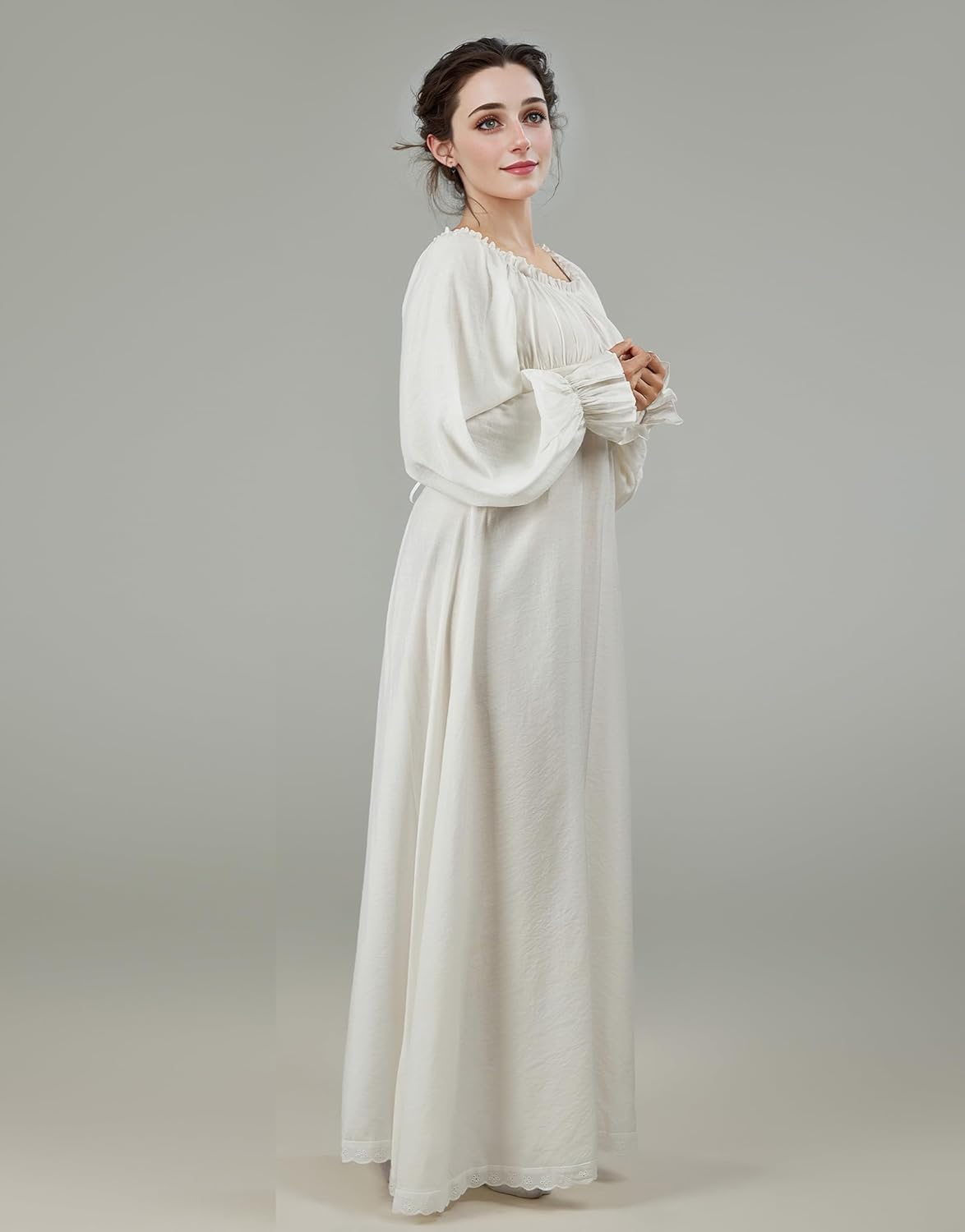 Medieval Renaissance Chemise Dress White Retro Medieval Dress Renaissance Costume for Women - Image 4