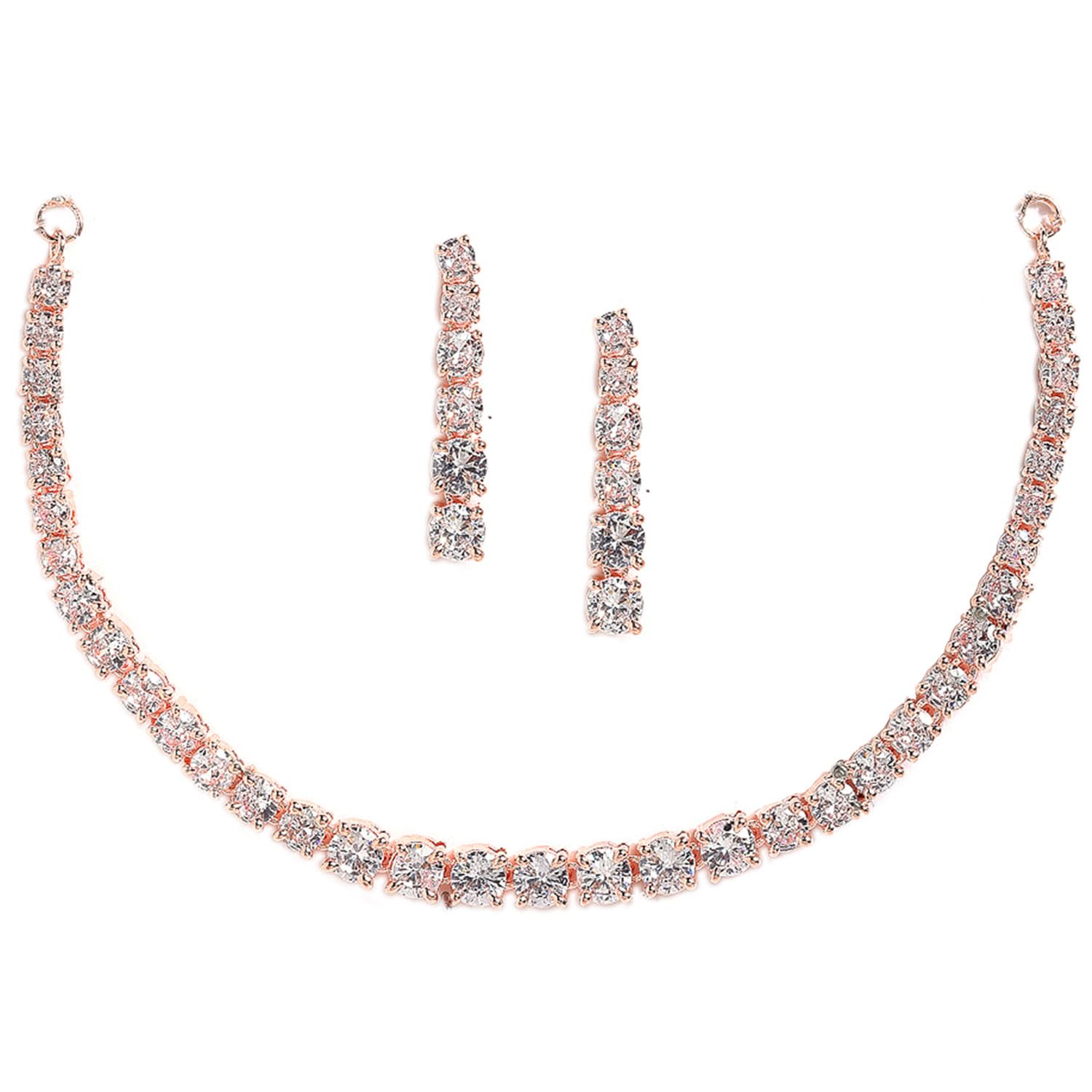 ZENEME Jewellery Set Classic Style AD/American Diamond Studded Rose Gold Plated Handcrafted Circle Necklace Set for Women & Girls