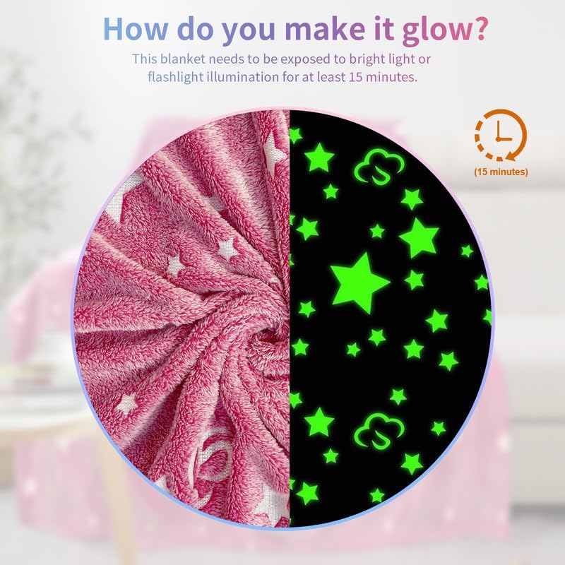 Star Blanket for Girls, Pink Blankets Women, Glow in The Dark Blanket, Cute Teen Personalized Adults/Kids,Soft Fleece and Throw,Birthday Gifts 40inx 50in - Image 3