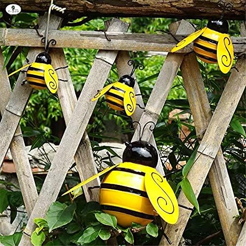 Mozzyyee 4PCS Metal Bumblebee Decor, Garden Wall Art Bee 3D Sculpture Ornament for Outdoor Yard Lawn, Iron Bee Art Decorations