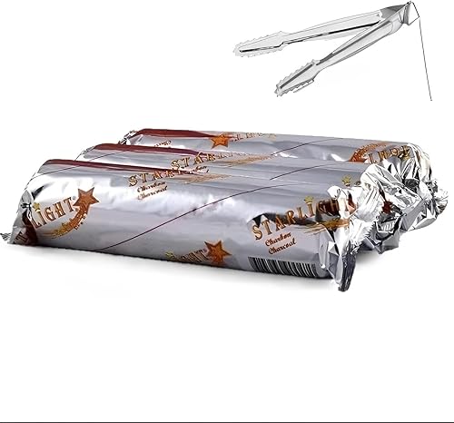 3 rollos de incienso Starlight Charcoal Instant Burn con Tong 3 rollos envueltos en papel de aluminio de 10 carbones cada uno, para un total de 30