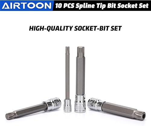 Miniatura 5 de AIRTOON Juego de 10 piezas de dados de punta estriada cuadrados, extra largos de 4 pulgadas de longitud, acero M4-M18, S2 y Cr-V, juego de dados de