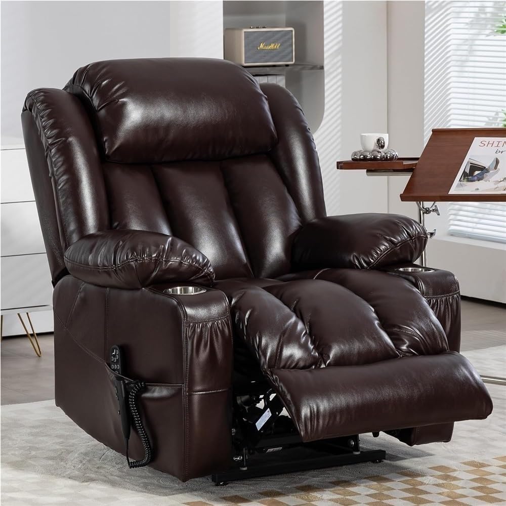 Massage Heat Large Breathable Leather Dual Motor Lift Chair Lay Flat Electric Recliner for Elderly Infinite Position Standing Assistance USB Ports