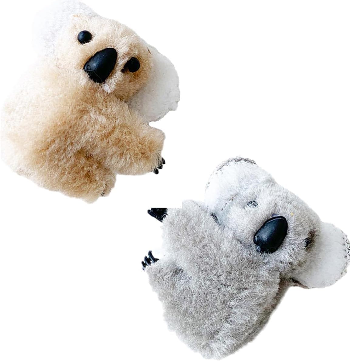2Pcs Plush Koala Hair Clips, Gray and Khaki, Stuffed Animal Design, Small Hair Claws, Cute Headwear Accessories