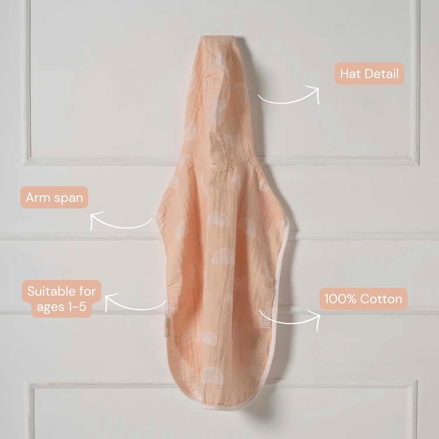 100% Cotton Muslin Baby Bath Poncho - Soft & Absorbent Hooded Towel for Infants & Toddlers, Lightweight and Breathable,Baby Shower (White Rainbow)