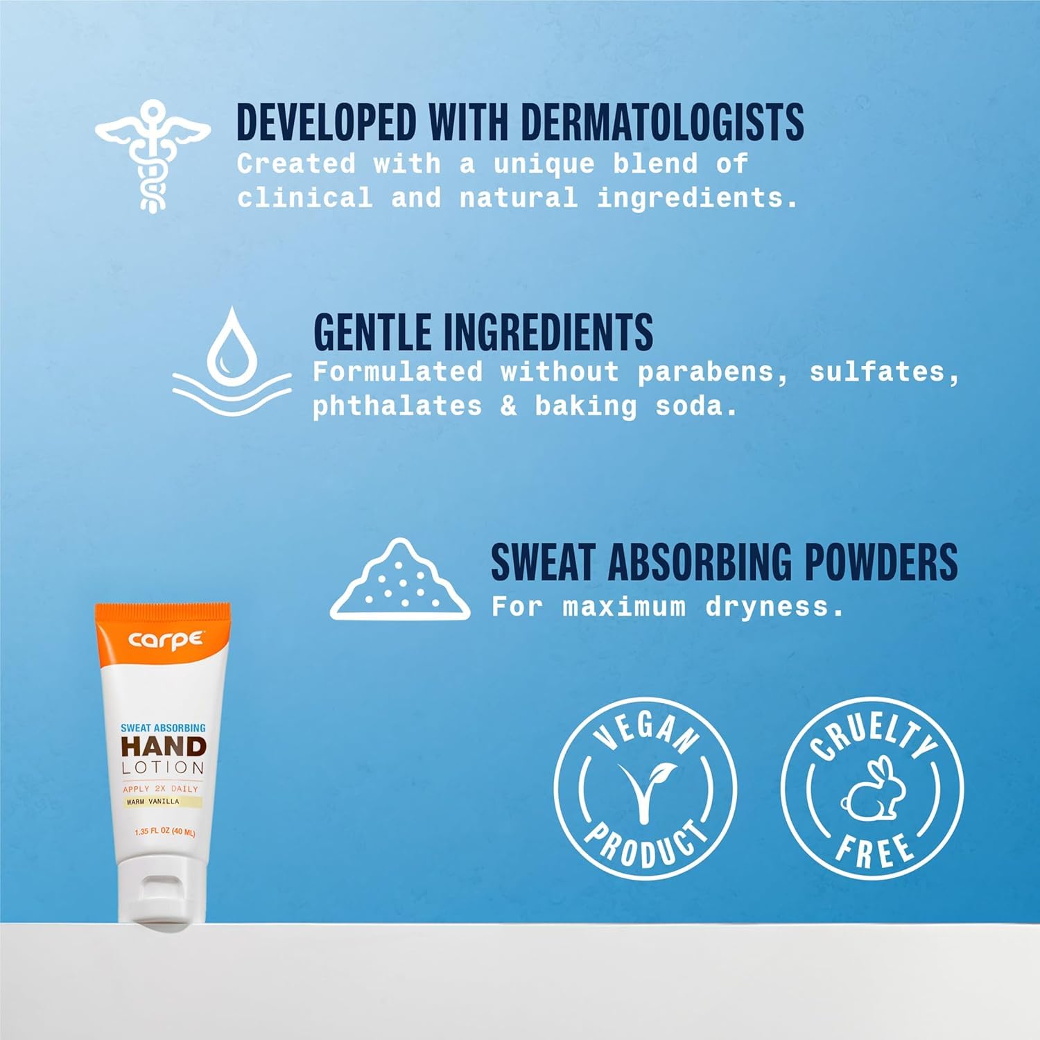 Carpe Schweißabsorbierende Handlotion (2 Stück) Eine sanfte Lotion, die von Dermatologen empfohlen wird, die hilft, das Schwitzen der Hände zu stoppen, ideal bei Hyperhidrose oder Schwitzen
