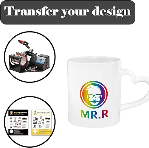 Miniatura 4 de MR.R Sublimation Blanks - Tazas de café de cerámica blanca de 11 onzas, taza clásica de cerámica en blanco con mango de corazón para té con leche,
