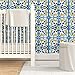 Removable Wallpaper 6ft x 2ft - Spanish Tile Folk Blue Yellow Geometric Cobalt White Floral Traditional Tiles Watercolor Kitchen Tie Custom Pre-Pasted Wallpaper by Spoonflower
