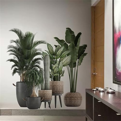 Miniatura 3 de Pegatinas de pared de plantas en maceta, plantas de palmera, hojas verdes, calcomanías de pared tropicales, mural de pared para niños, calcomanías