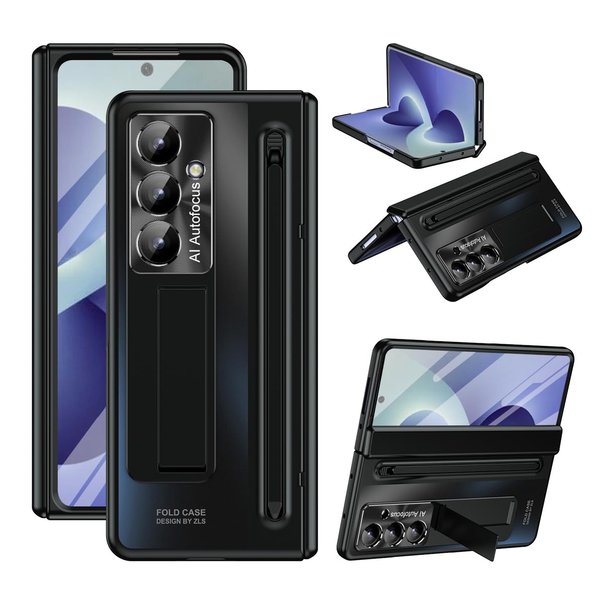BRAND SET Etui do Samsung Galaxy Z Fold8 Ultra ze zintegrowaną osłoną ekranu, ukrytym stojakiem, uchwyt na długopis z rysikiem, ochrona zawiasów, odporny na wstrząsy PC, czarny