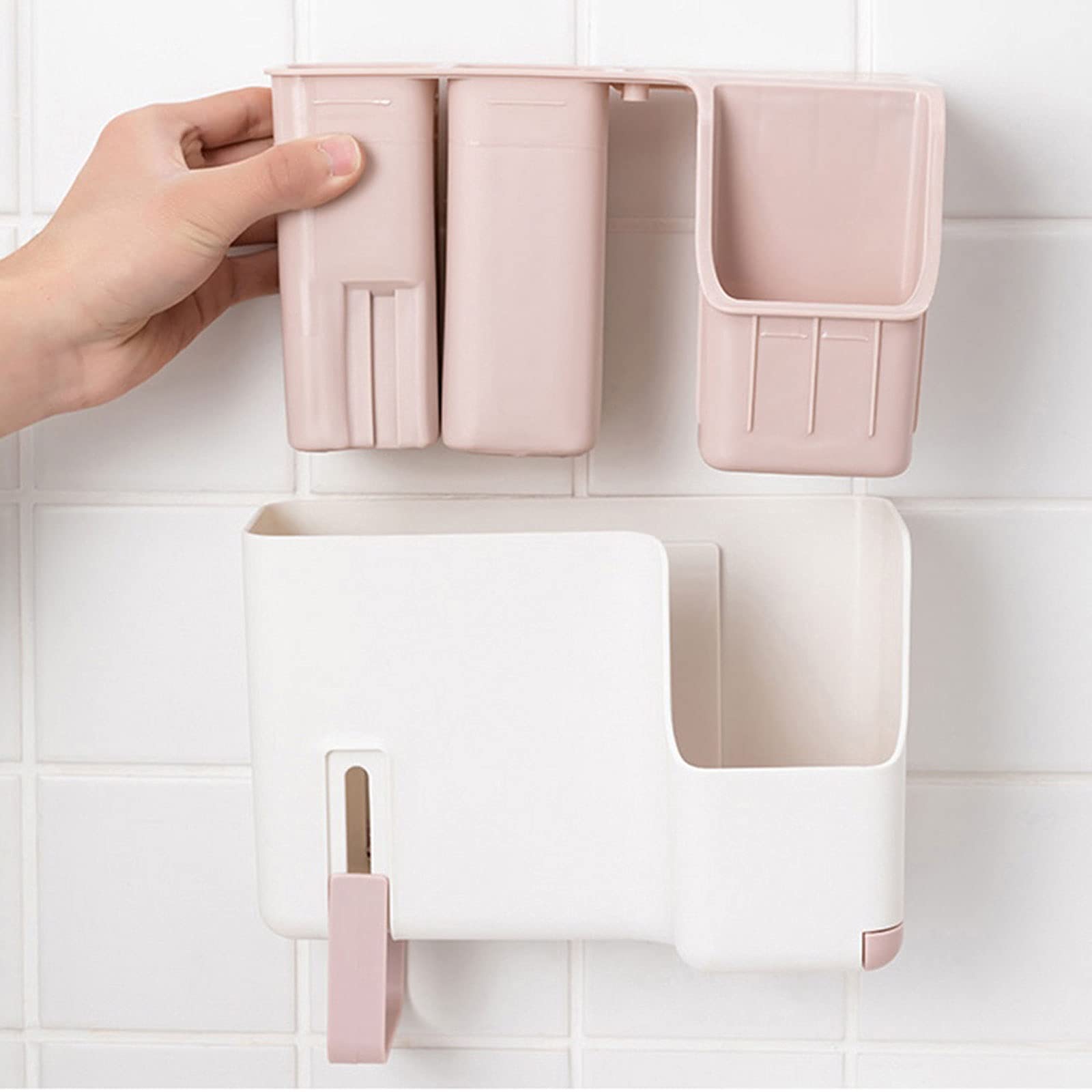 Porta Palillos, Jaula Caja de Almacenamiento Cubiertos Tubo Palillos Chinos montado en la Pared Estante Secado Soporte Vajilla(Pink)