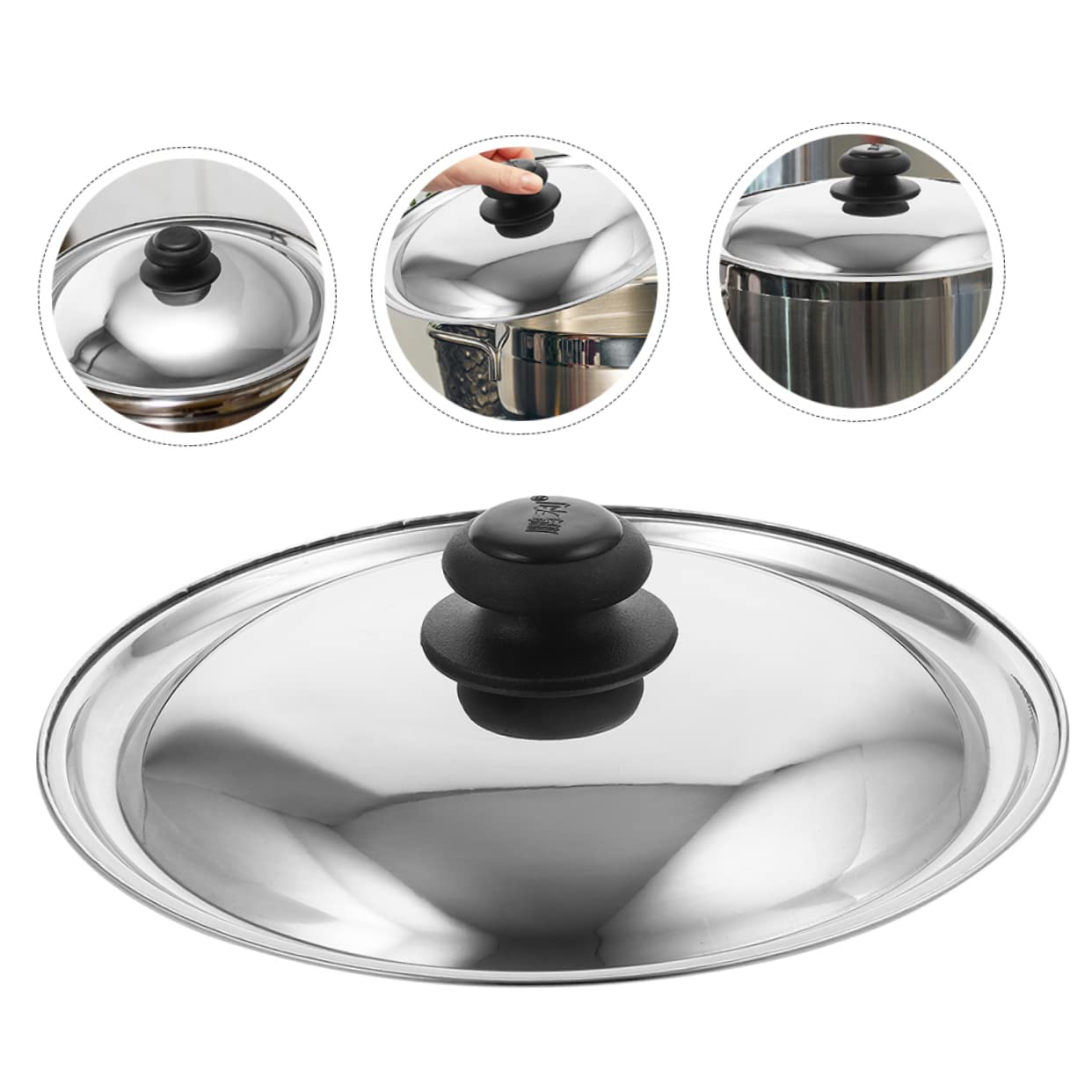 Hemoton Couvercle de casserole universel de 30 cm avec bouton rond, couvercle de rechange en acier inoxydable pour ustensiles de cuisine à la maison