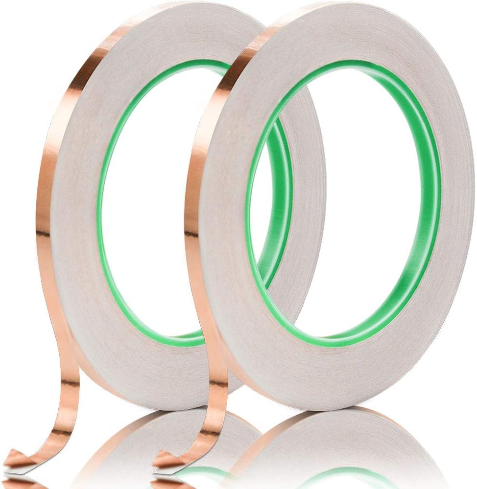 Heze Copper Foil Tape 1/4 in (W) x 22 yd (L) X2 Rolls with Double-Sided Conductive, for Guitar, EMI Shielding, Stained Glass, Soldering, Electrical Repairs, Paper Circuits, Grounding and Crafts
