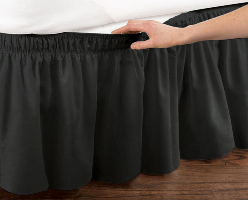 Jupe de sommier élastique noir 150x200cm anti-rides pour rénover le style d'un lit double