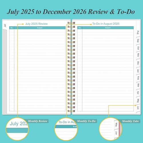 Miniatura 4 de Agenda mensual de 18 meses, julio 2026 a diciembre 2026, dos páginas por mes, agenda de 6.4 x 8.5 pulgadas con pestañas, encuadernación fuerte de