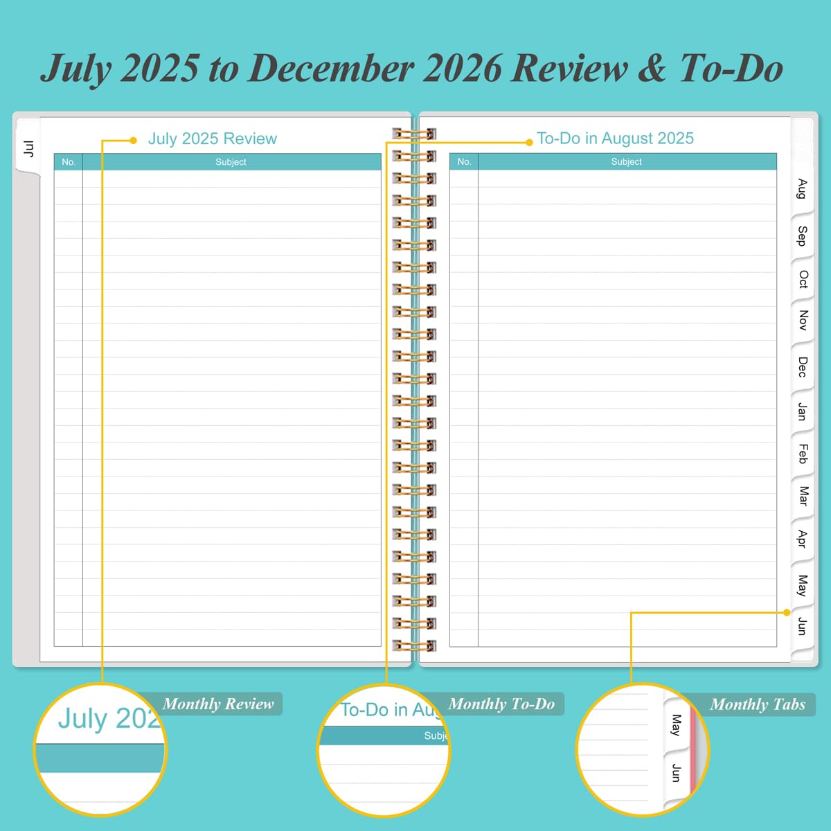 2025-2026 Monthly Planner, July 2025, December 2026, Two Pages Per Month, 18 Monthly Calendar/Planner with Tabs - Image 4