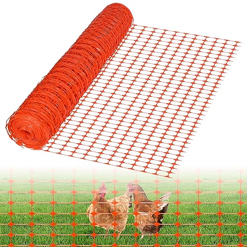 LZQ Schutznetz 50m x 1 Rolle Bauzaun Absperrzaun aus Kunststoff, Aufgerollter Begrenzungszaun Absperrnetz Warnzaun, Mobiler Zaun Hühnerzaun Geflügelzaun Geflügelnetz, Orange