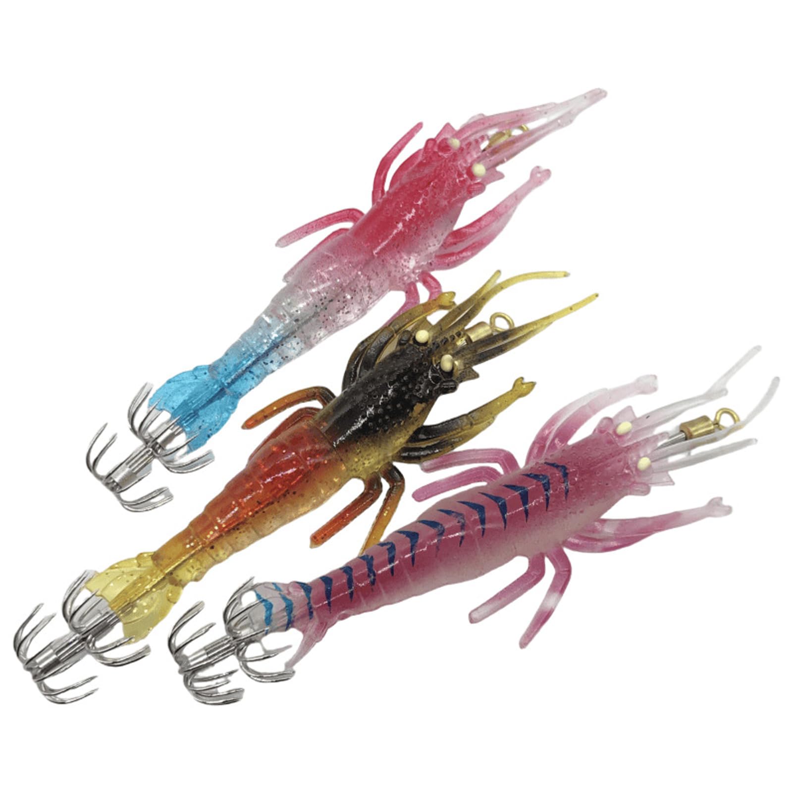 Juego de Anzuelos de Calamar Luminosos, Firmes y Fuertes para Pesca Nocturna, Señuelo de Camarón Brillante de PVC, 5 uds. Señuelos de Pesca de Pulpo de Sepia para Agua Dulce o Salada