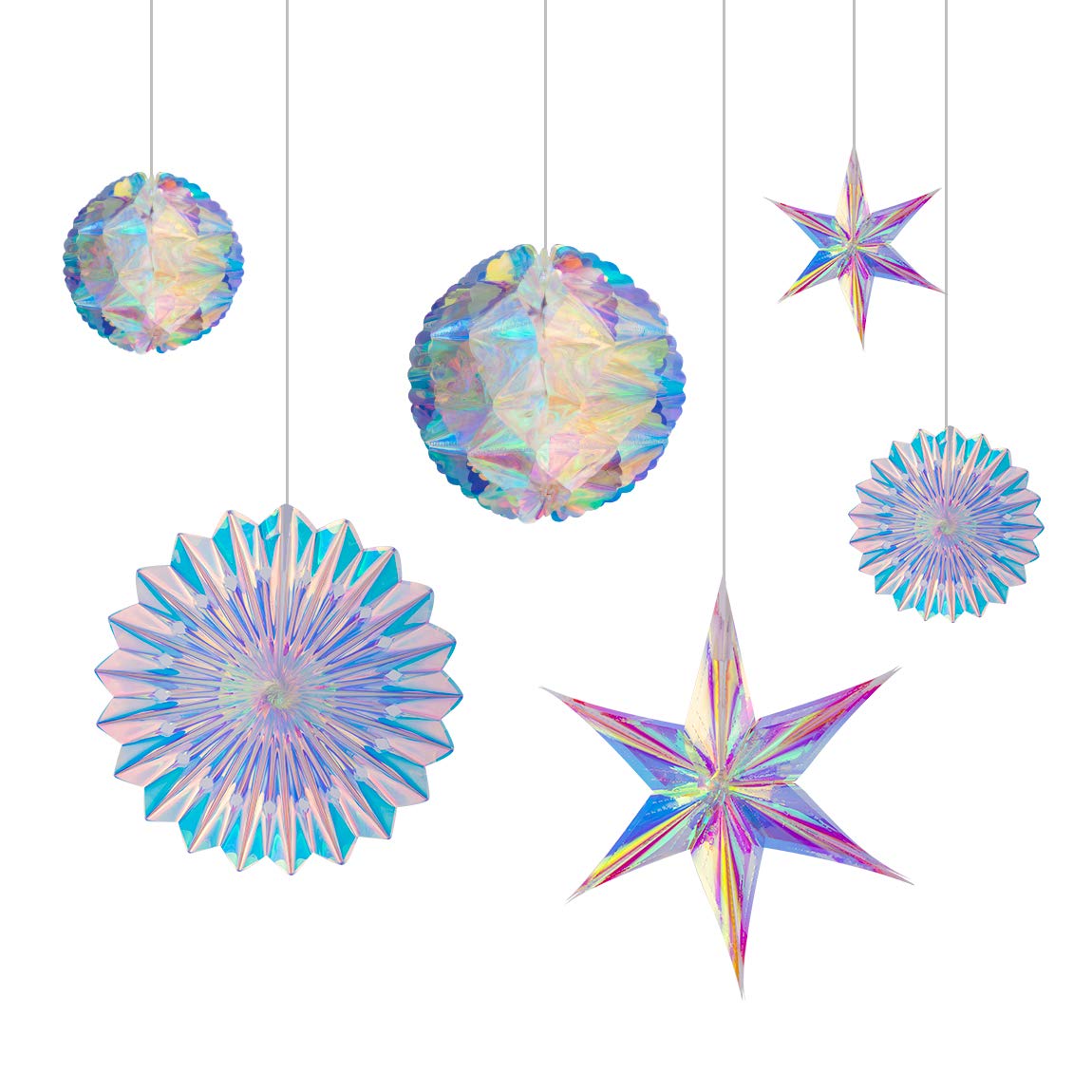 Joyclub Iridescent Party Supplies Kit with Hanging Honeycomb Ball Decorative Paper Fan for Birthday Wedding Christmas Party Decorations