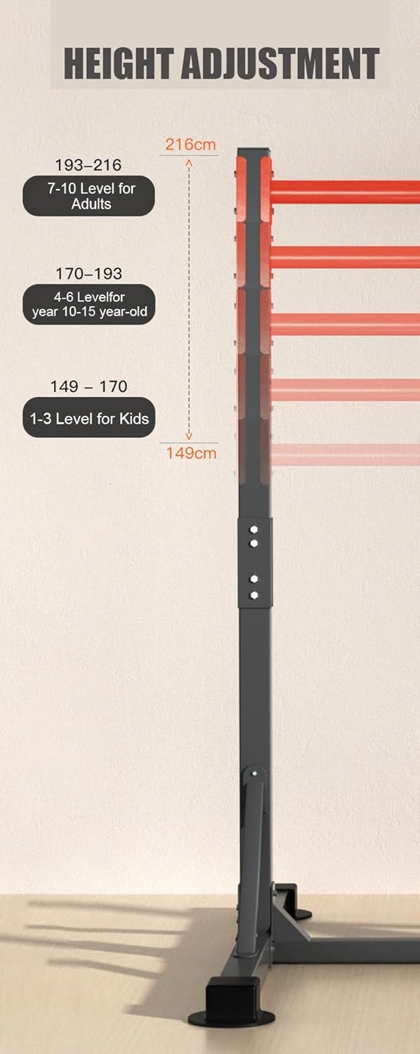 Adjustable Power Tower Dip Station Pull Up Bar Station Multifunction Fitness Tower Training Equipment Home Outdoor, 10-Level Fully Welded 1300Lbs Capacity