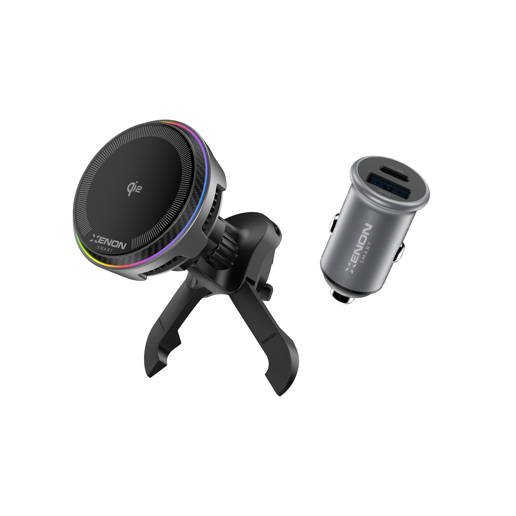 Xenon Smart Qi2 Kablosuz Araç Şarjı ve Tutucu | 15W Aktif Soğutma Fanı 48W Hızlı Şarj Adaptörü 360° X6416