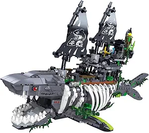 Pirate Ship Set Ghost Shark Pirate Ship Mini Building Blocks Set(1155PCS) Building Set Model Toys Gifts for Kid and Adult,Interesting Gifts for Pirate Ship Enthusiasts