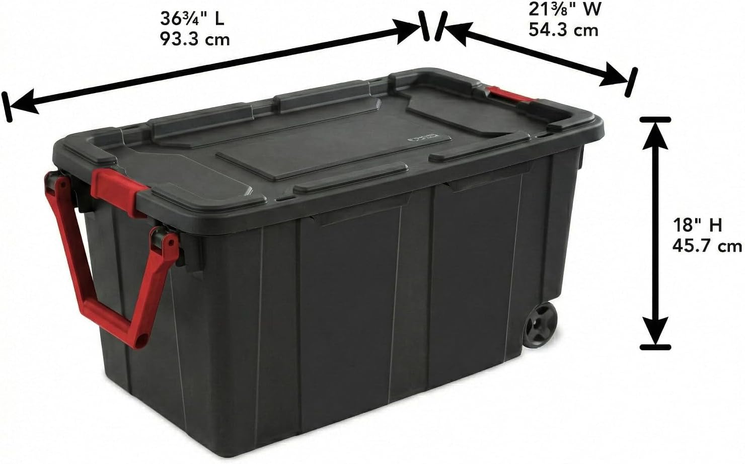 40 Gallon Plastic Storage Box with Wheels and Lids, Stackable Industrial Tote, Pack of 2 (Black)