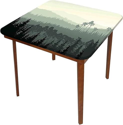 Miniatura 3 de Mantel cuadrado de paisaje, panorama del valle y bosque brumoso de pinos elástico, se adapta a mesas de 40 x 40 pulgadas, para restaurantes, picnic,