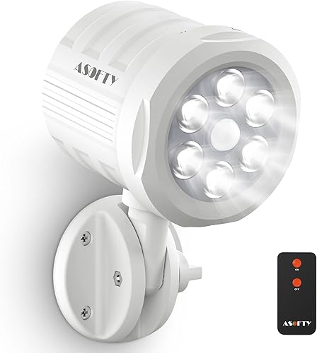 ASOFTY Luz de exterior con sensor de movimiento, funciona con pilas, 6 LED de 1000 lúmenes inalámbricos con control remoto, IP65 impermeable 6000 K,