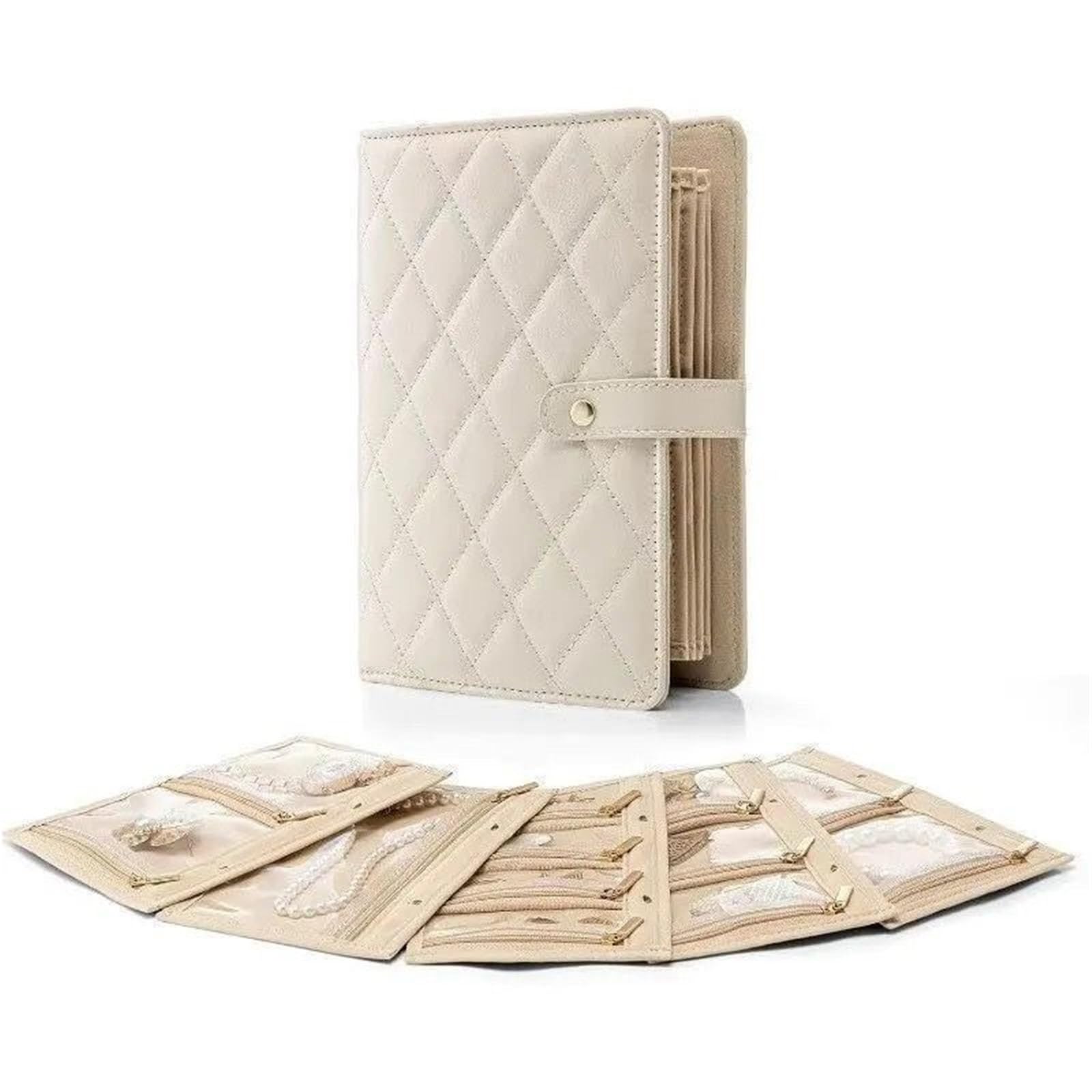 FDzkrtvm Transparent Jewelry Storage Book, Jewelry Organizer Leather Clutch Multicolor(White)
