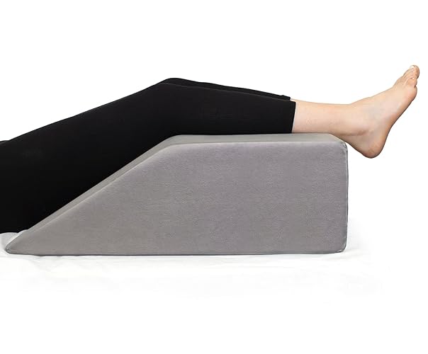 Leg Elevation Pillow with Memory Foam Top - Elevated Leg Rest Pillow for Circulation, Swelling, Knee Pain Relief - Wedge Pillow for Legs, Sleeping, Reading, Relaxing Removable Washable Cover Grey