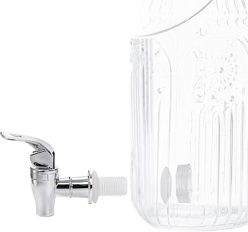Miniatura 5 de Kingrol Dispensador de bebidas de vidrio de 1 galón con tapa y espita, boca ancha, jarra de jugo a prueba de fugas, dispensador de bebidas vintage