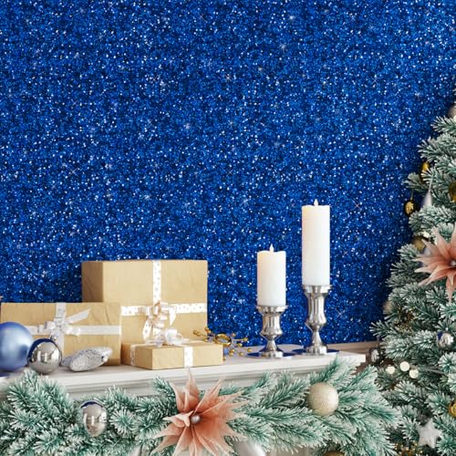 CRE8TIVE Papel de parede grosso com glitter, papel de parede azul para quarto com lantejoulas cintil