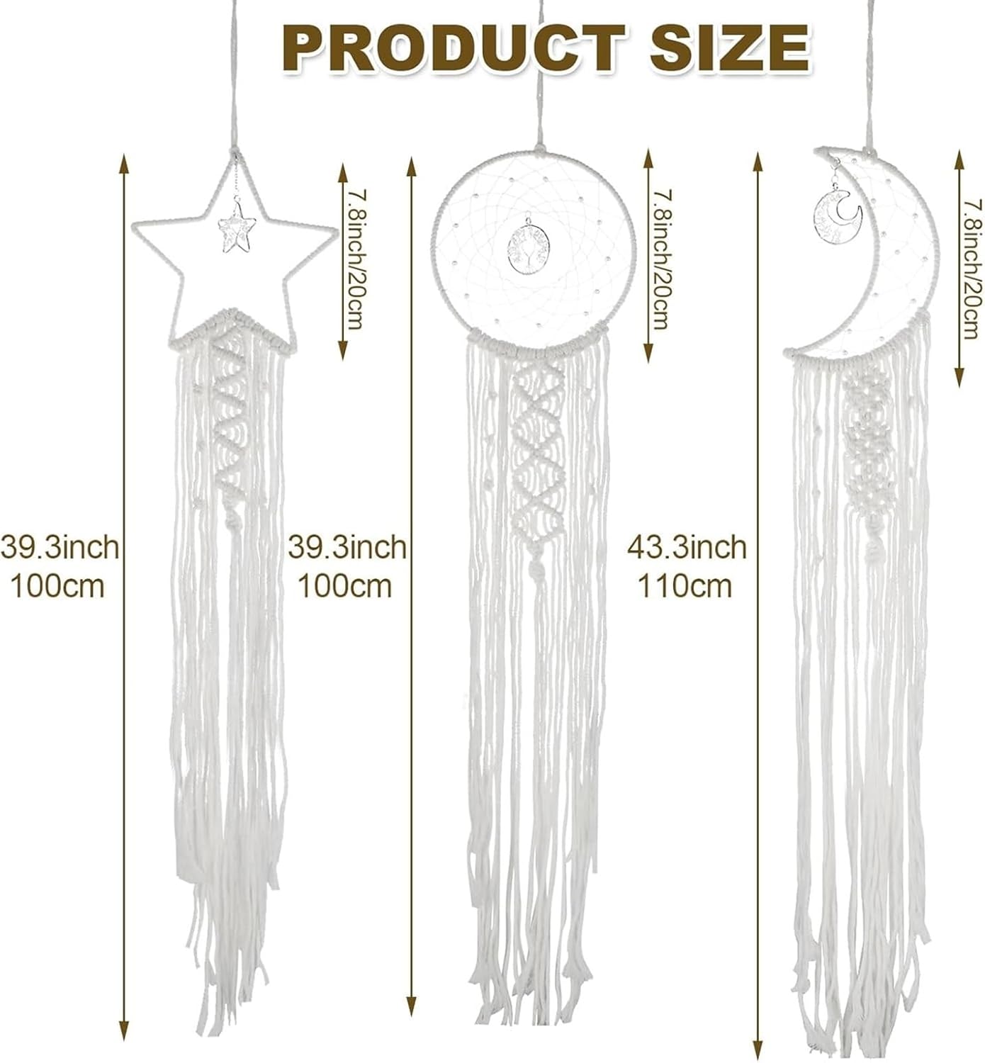 KHiry 3 Style Macrame Dream Catcher Kit Star Moon Sun Dreamcatcher Boho Wall Hanging Dream Catchers for Teen Girls Women Adults Large Woven Tassels Decoration Bohemian Home Ornament Gift