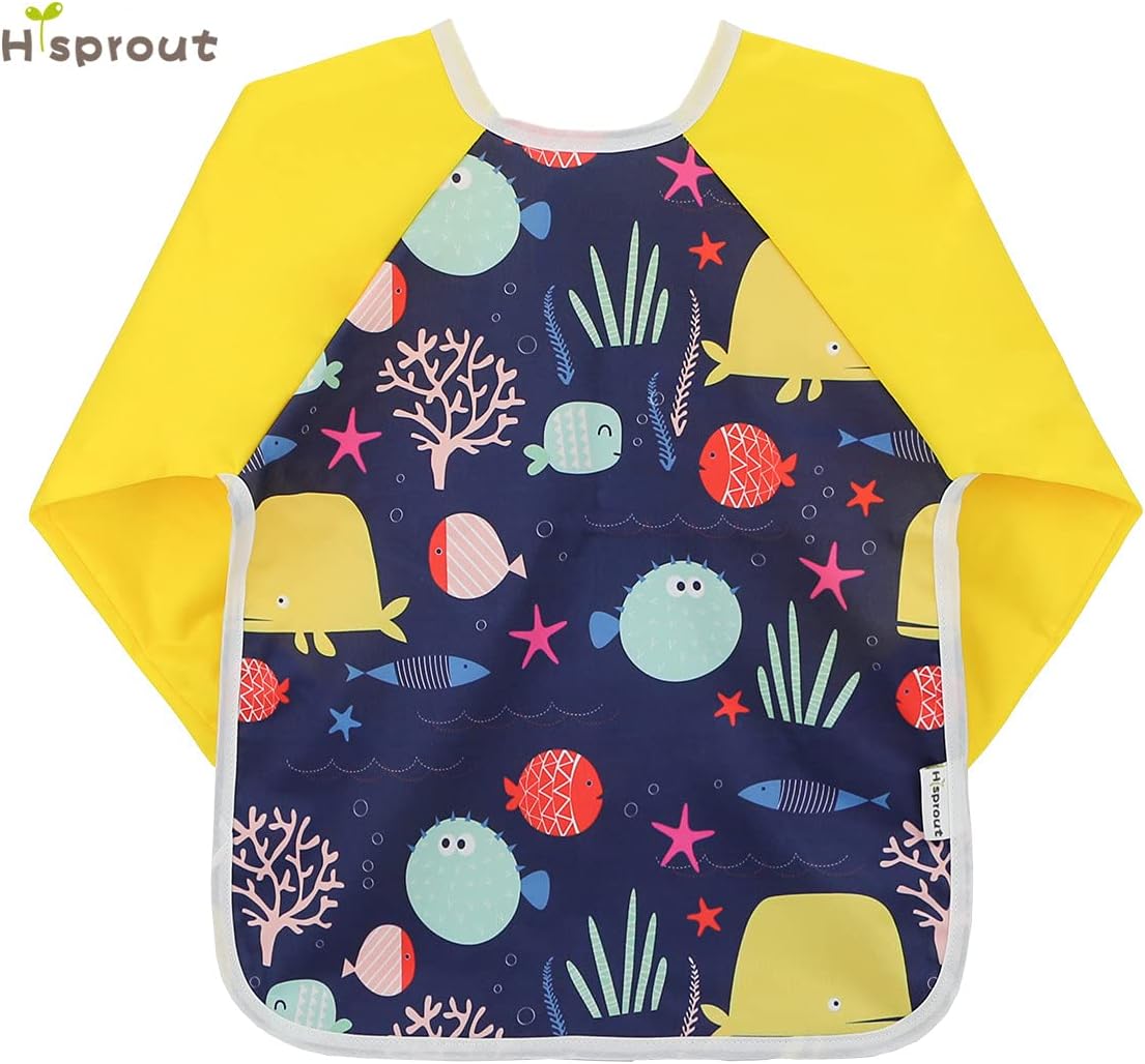 Infant Toddler Baby Waterproof Sleeved Bib, Bib with Sleeves&Pocket, 6-24 Months