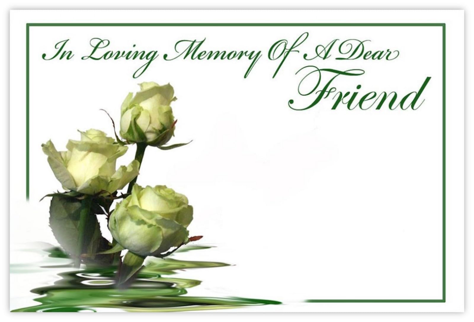 celloexpress In Loving Memory Friend (3 White Roses) Flower Message Cards - 60mm x 90mm - Bereavement Florist Card Sympathy Condolences Notes (Pack of 50) โ image 1