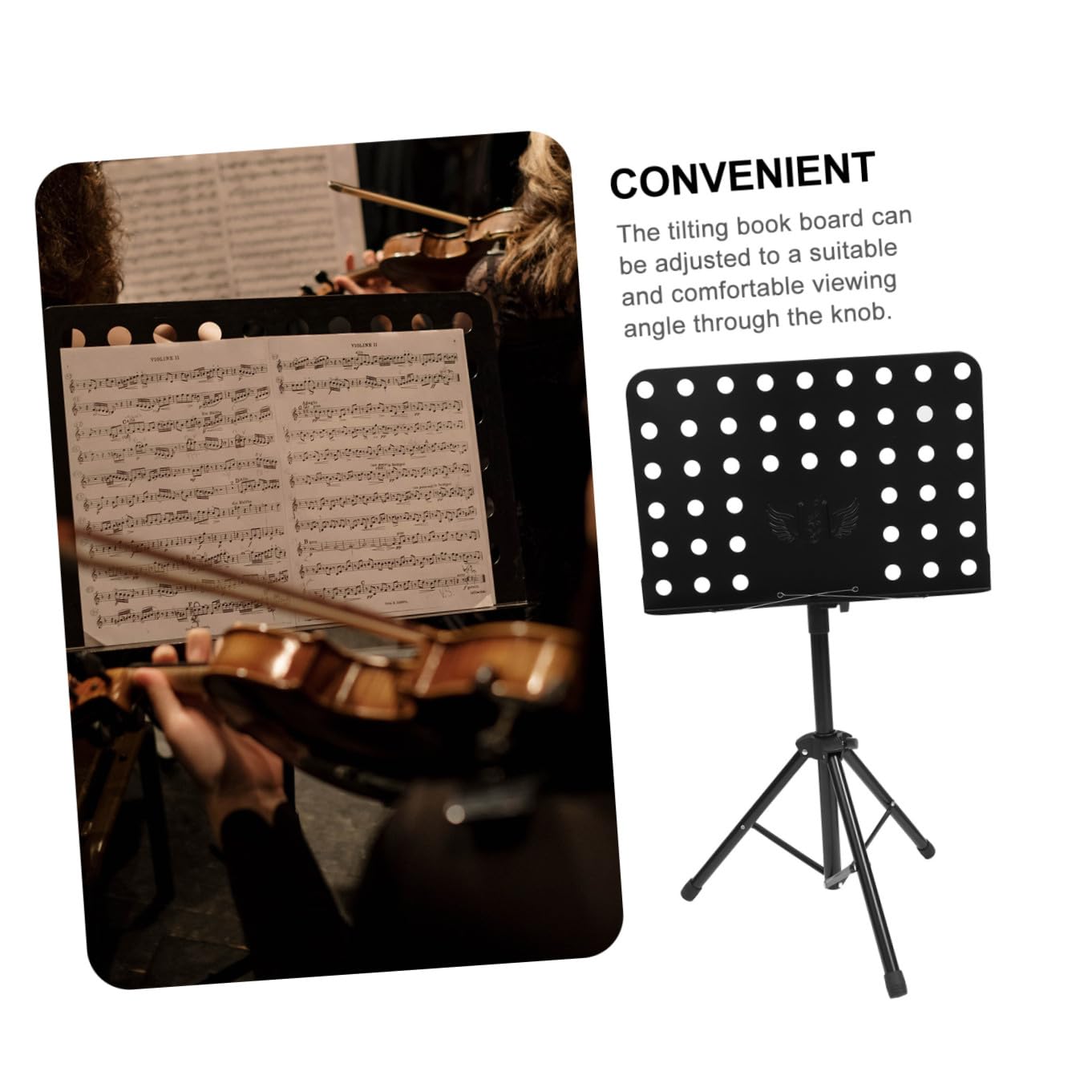 DECHOUS Atril de Partituras Plegable y Ajustable para Violín y Guitarra, de Acero Suave y Abs, Portátil para Actuaciones y Cocina, Color Negro