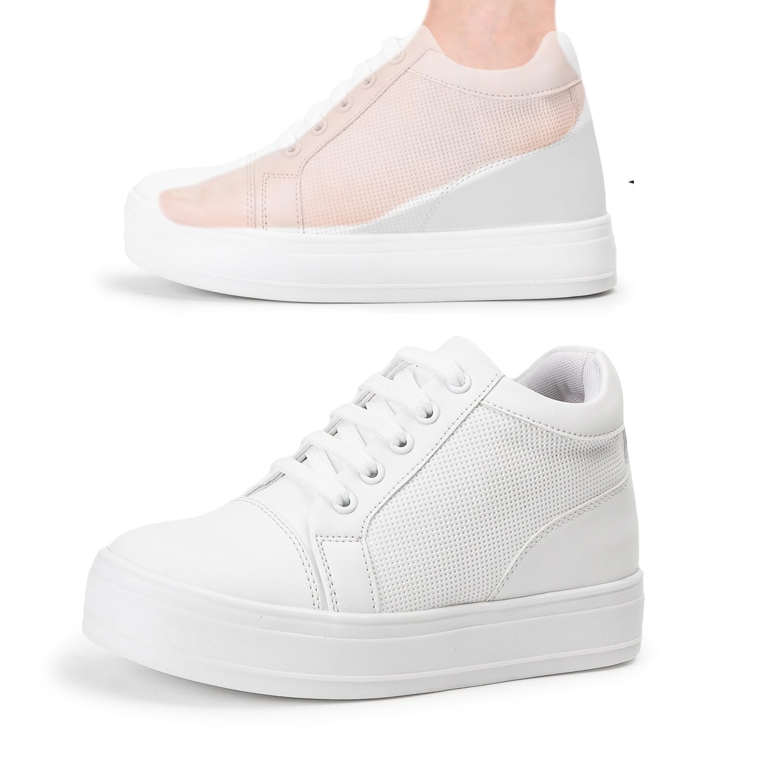 Vendoz Women Hidden Heels White Shoes - 3 Inch Hidden Height (B0D33LBGNR) Amazon Price History, Amazon Price Tracker