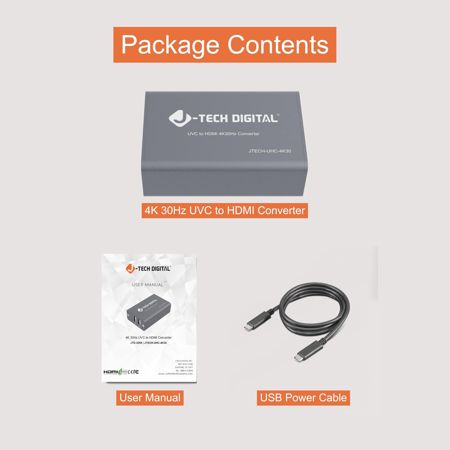 J-Tech Digital UVC to HDMI Converter Adapter 4K 30Hz, USB Camera to HDMI Output with On-Screen Controls, Live Streaming Support, Camera Charging, Works with UVC Webcams Capture Cards [JTECH-UHC-4K30]