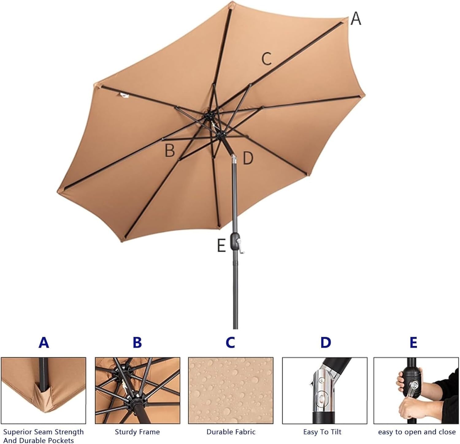 Outdoor Parasol Outdoor Patio Umbrella Tilt Table Umbrella Patio Umbrella for Market Garden Without Base Patio Garden Umbrella